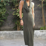 Long maxi dress made of very soft, natural, breathable fiber. With a cowl neck piece that converts into a hood or a shawl. A wardrobe staple. Slow and sustainable fashion.