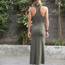 Long maxi dress made of very soft, natural, breathable fiber. With a cowl neck piece that converts into a hood or a shawl. A wardrobe staple. Slow and sustainable fashion.
