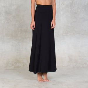 High waisted maxi skirt.  Cut on a wide circular flare, the skirt features a wide waistband which can be folded over for a low waist fit. Can also be worn as a dress and is suitable for all occasions. Made of certified Oeko-Tex Standard 100 Bamboo with lycra. Slow and sustainable fashion.